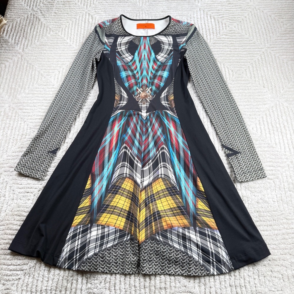 Clover Canyon Graphic Print Dress Women's Small Multicolor Plaid Scuba Neoprene